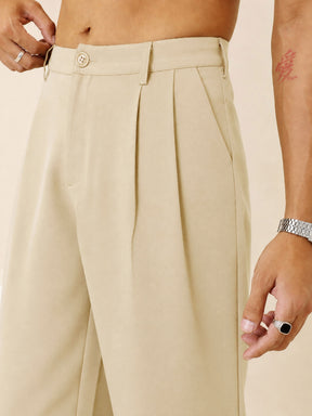 Beige Slant Pocket Double-Pleated Basic Korean Pants-MASCLN SASSAFRAS