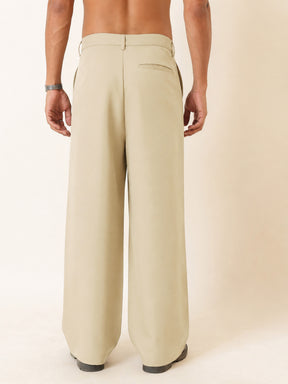 Beige Slant Pocket Double-Pleated Basic Korean Pants-MASCLN SASSAFRAS