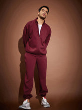 Men Maroon Front Zipper Oversized Sweatshirt With Joggers