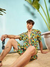 Green Multi Colour Geometric Shirt With Shorts-MASCLN SASSAFRAS