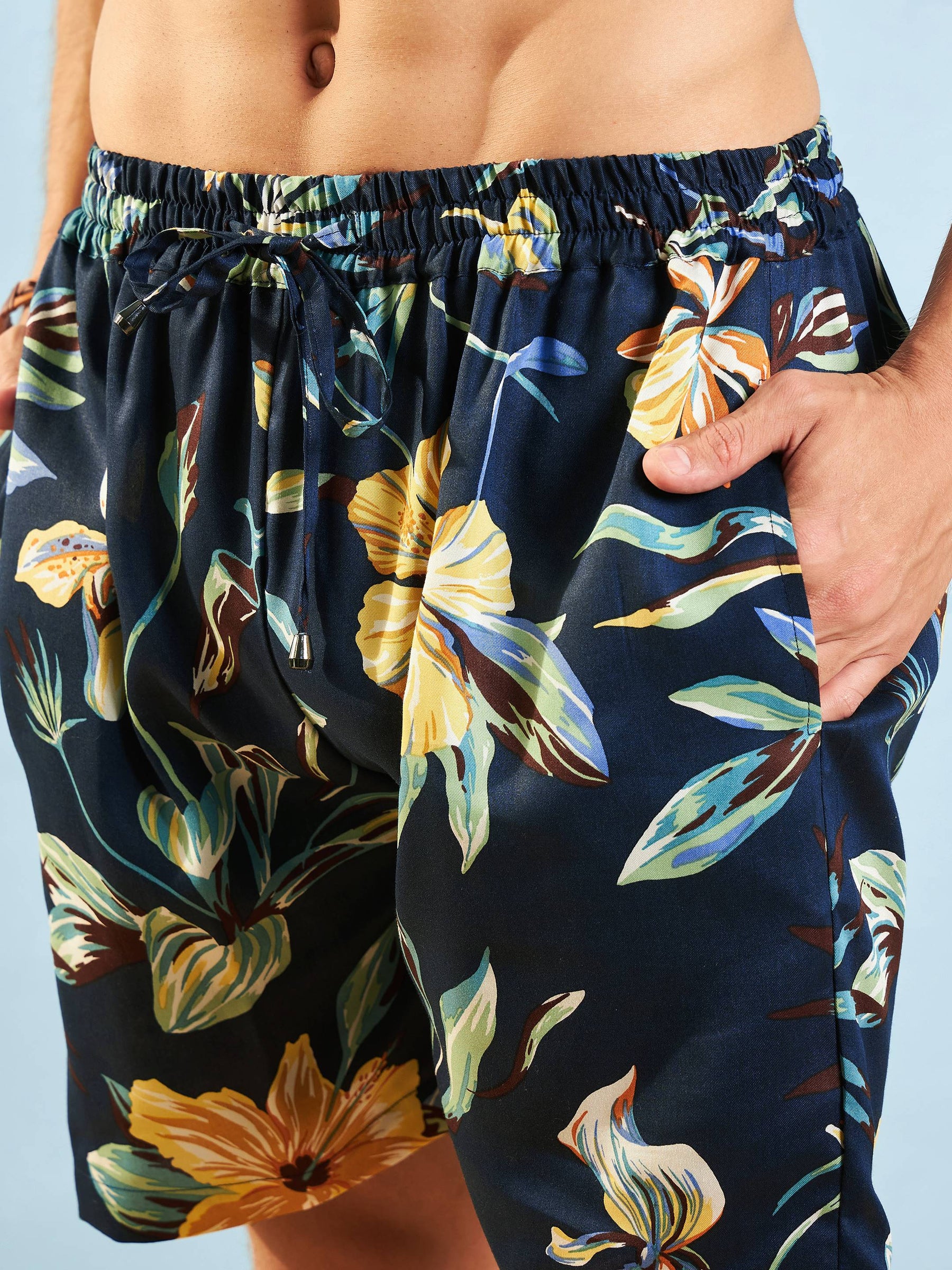 Navy Blue Tropical Shirt With Shorts-MASCLN SASSAFRAS