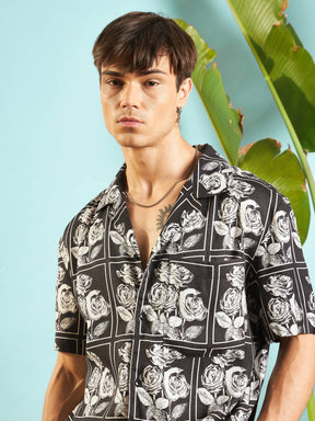 White & Black Floral Shirt With Shorts-MASCLN SASSAFRAS