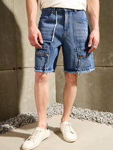 Blue Washed Denim Zipper Pocket Shorts-MASCLN SASSAFRAS