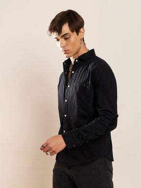 Black Tencel Elbow Patch Shirt-MASCLN SASSAFRAS
