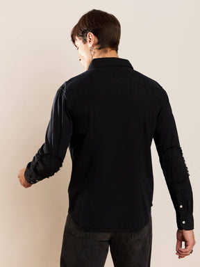 Black Tencel Elbow Patch Shirt-MASCLN SASSAFRAS