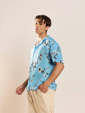 Unisex Sea Green & Black Floral Relax Fit Shirt-MASCLN SASSAFRAS