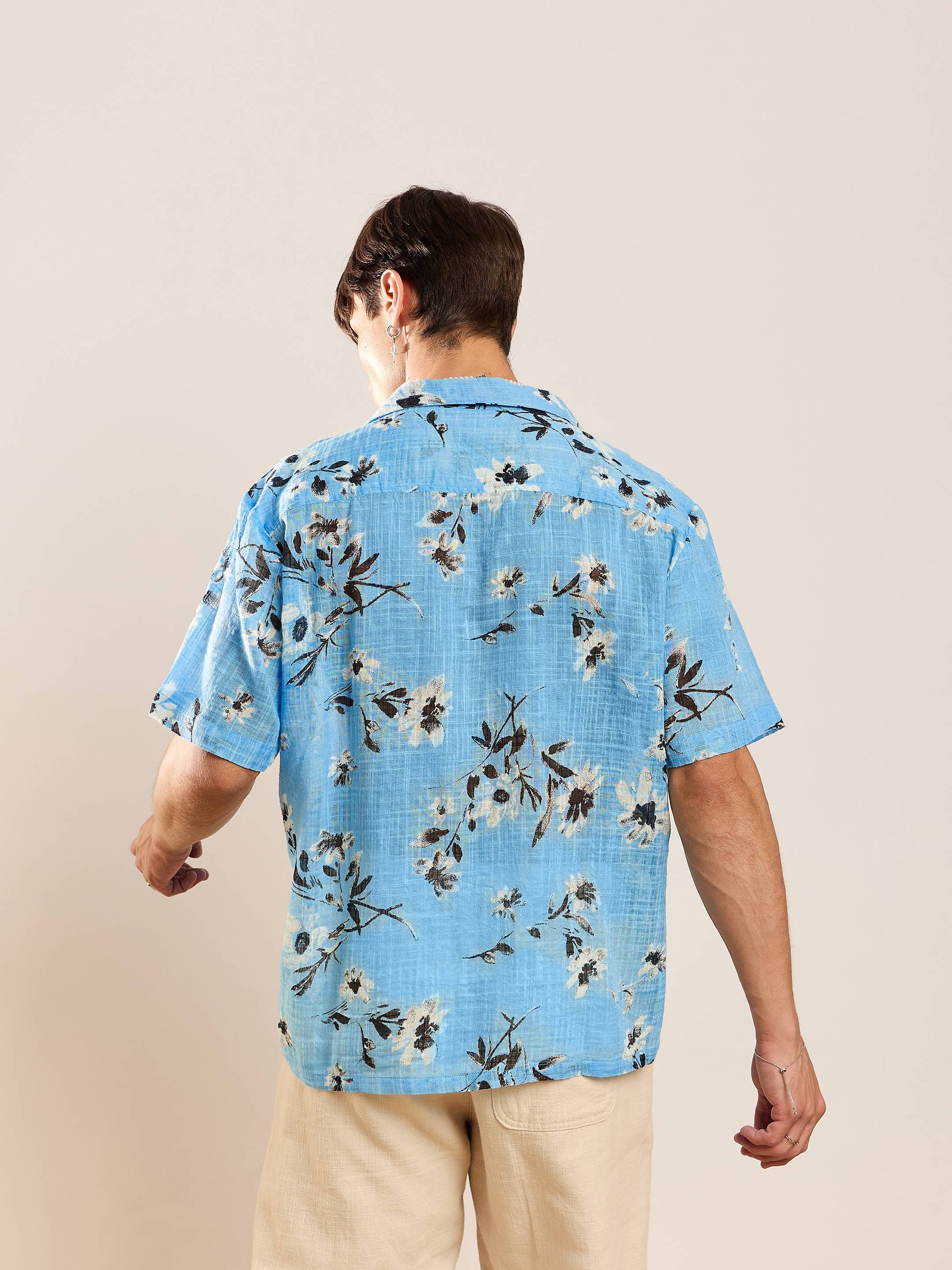 Unisex Sea Green & Black Floral Relax Fit Shirt-MASCLN SASSAFRAS