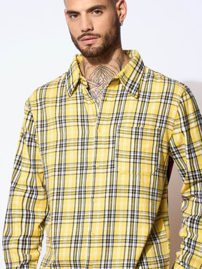 Unisex Yellow Check GETTING OLD Oversized Shirt-MASCLN SASSAFRAS