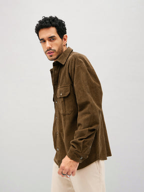 Men Brown Corduroy Oversized Shacket