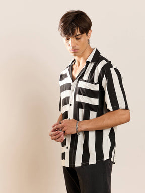 Black & White Stripes Short Sleeve Relax Shirt-MASCLN SASSAFRAS