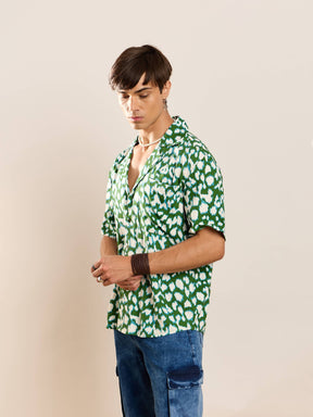 Green & White Abstract Short Sleeve Relax Shirt-MASCLN SASSAFRAS
