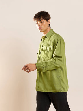 Green Twill Utility Pocket Oversize Shirt-MASCLN SASSAFRAS