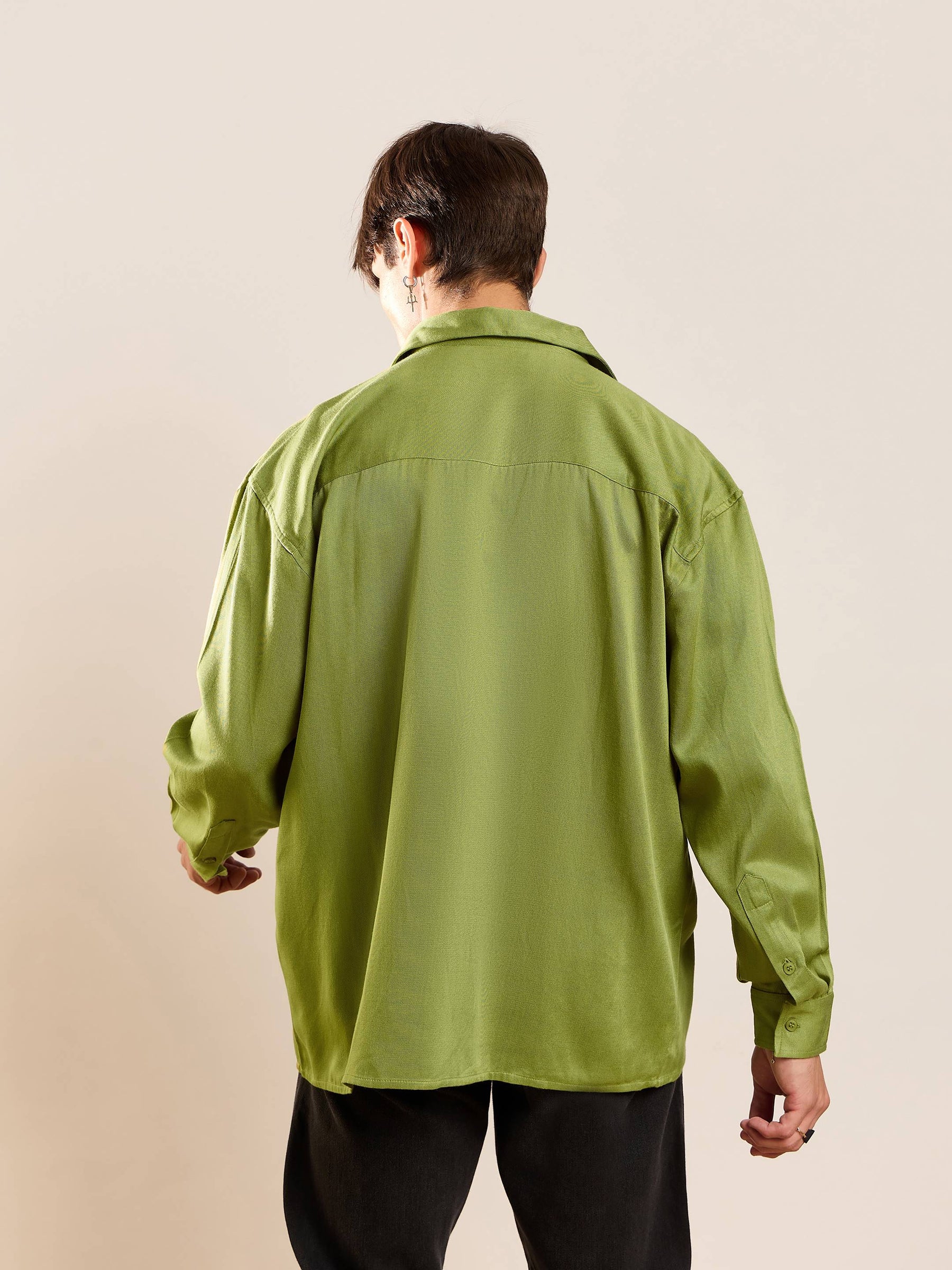 Green Twill Utility Pocket Oversize Shirt-MASCLN SASSAFRAS