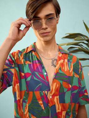 Blue Multi Tropical Print Relax Fit Shirt-SASSAFRAS