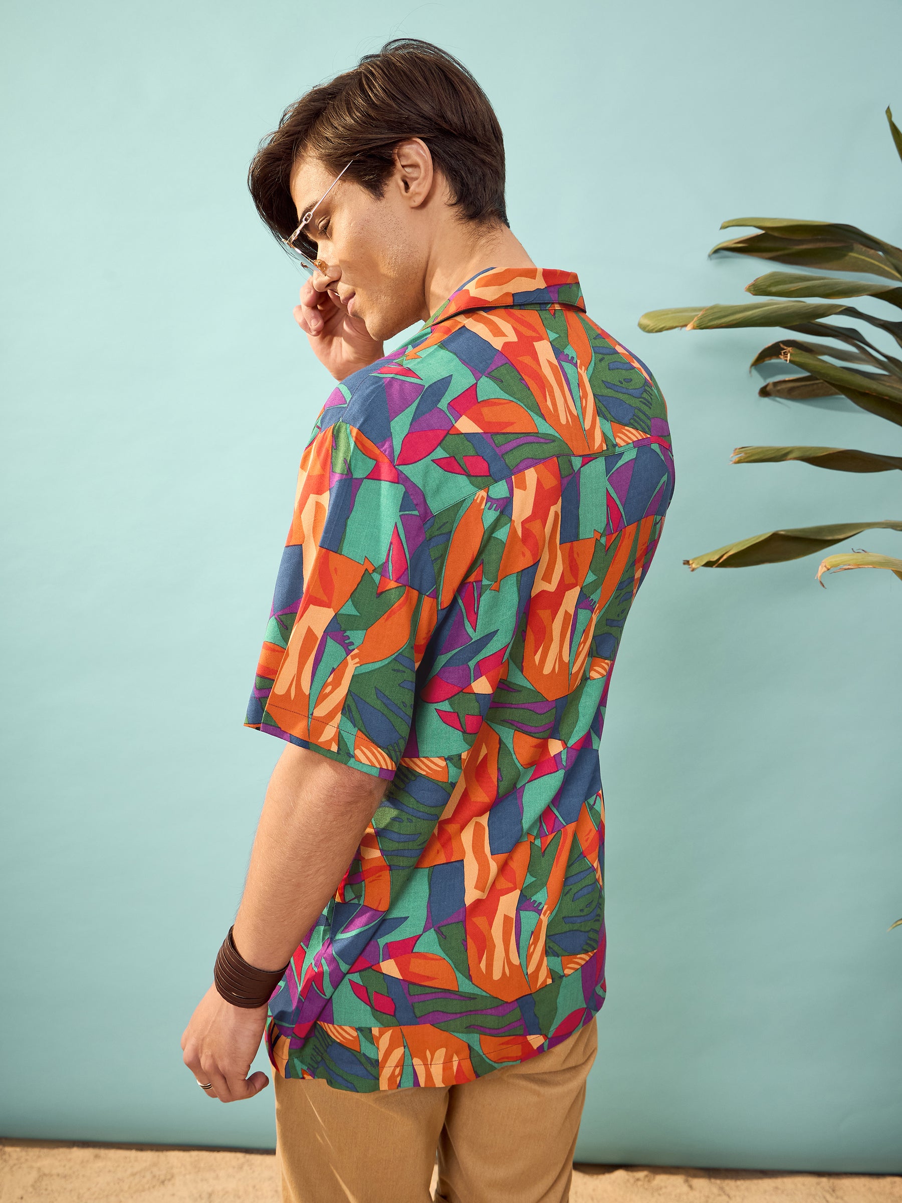 Blue Multi Tropical Print Relax Fit Shirt-SASSAFRAS