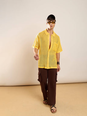 Yellow Crochet Knit Oversize Shirt-MASCLN SASSAFRAS