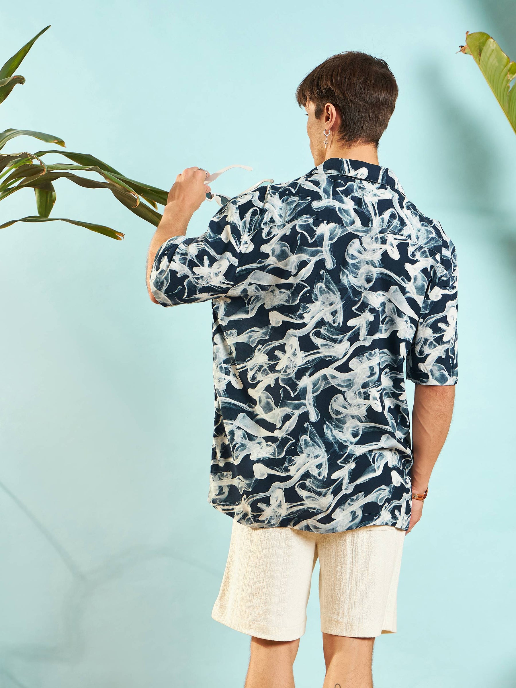 Blue & White Conversational Print Relax Fit Shirt-MASCLN SASSAFRAS