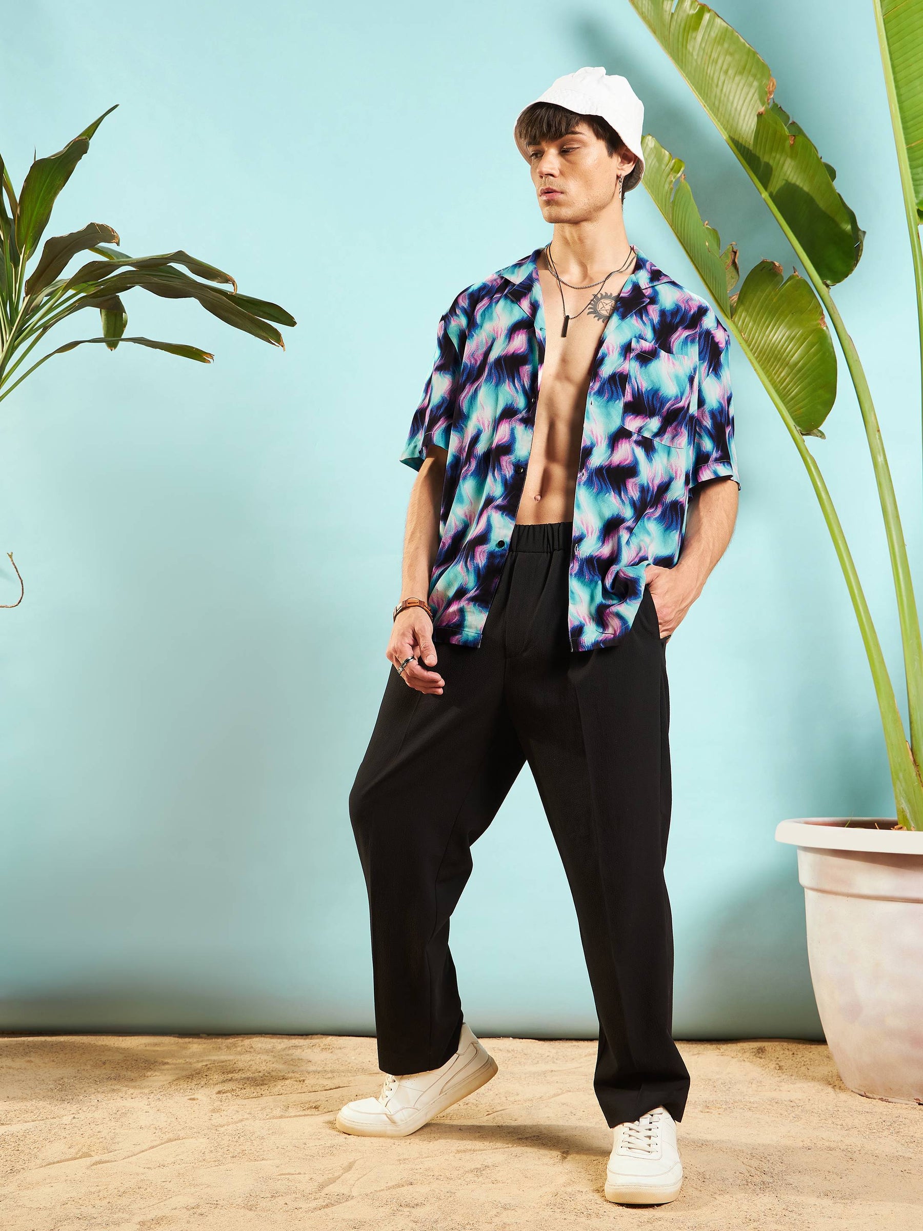 Blue Conversational Print Relax Fit Shirt-MASCLN SASSAFRAS