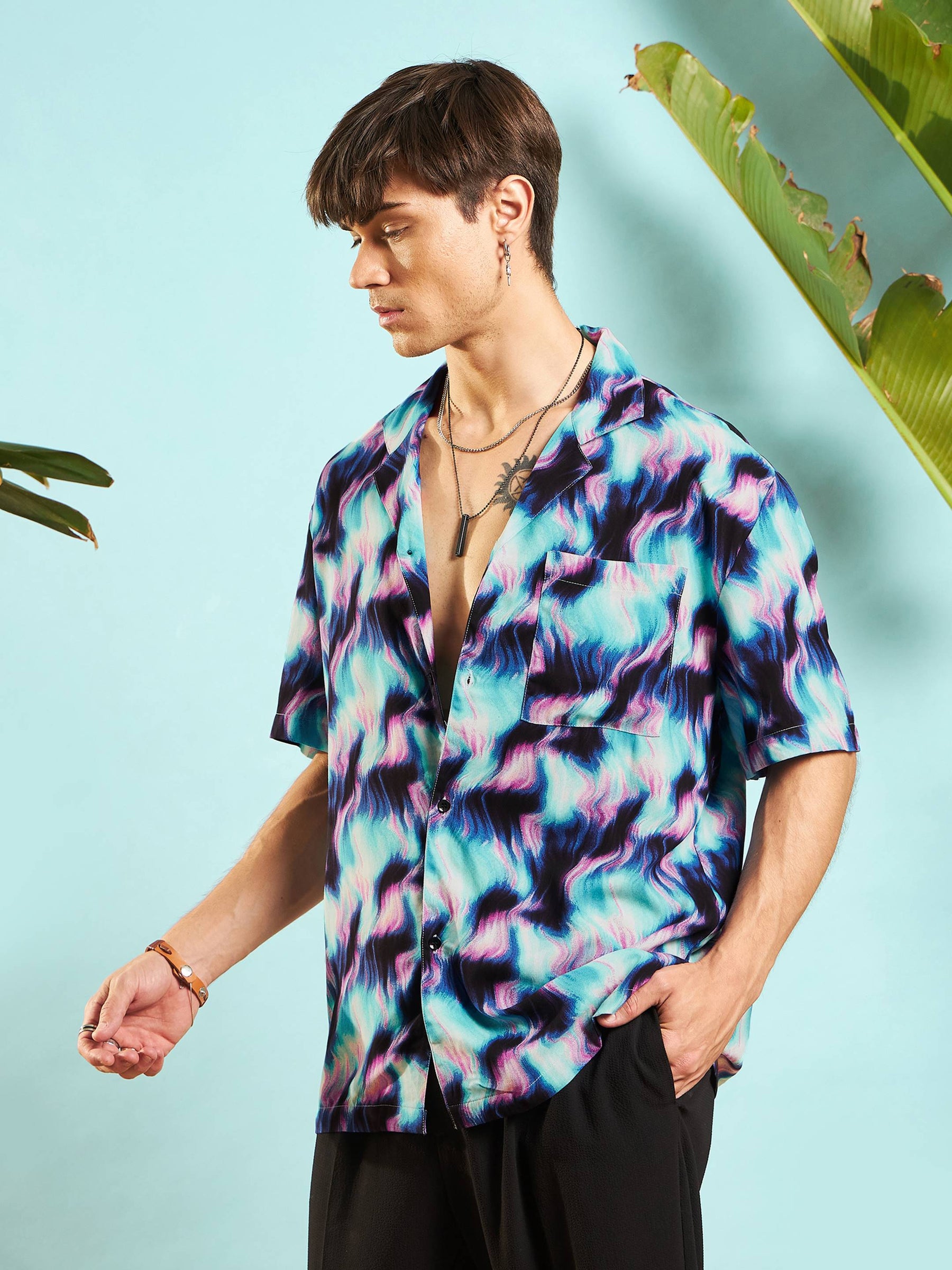 Blue Conversational Print Relax Fit Shirt-MASCLN SASSAFRAS