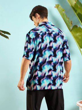 Blue Conversational Print Relax Fit Shirt-MASCLN SASSAFRAS