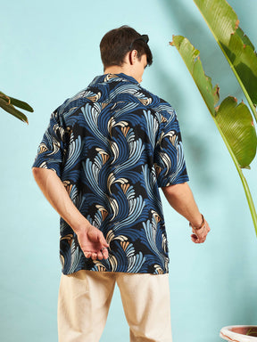 Blue & Black Conversational Print Relax Fit Shirt-MASCLN SASSAFRAS