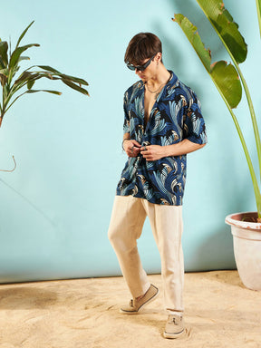 Blue & Black Conversational Print Relax Fit Shirt-MASCLN SASSAFRAS