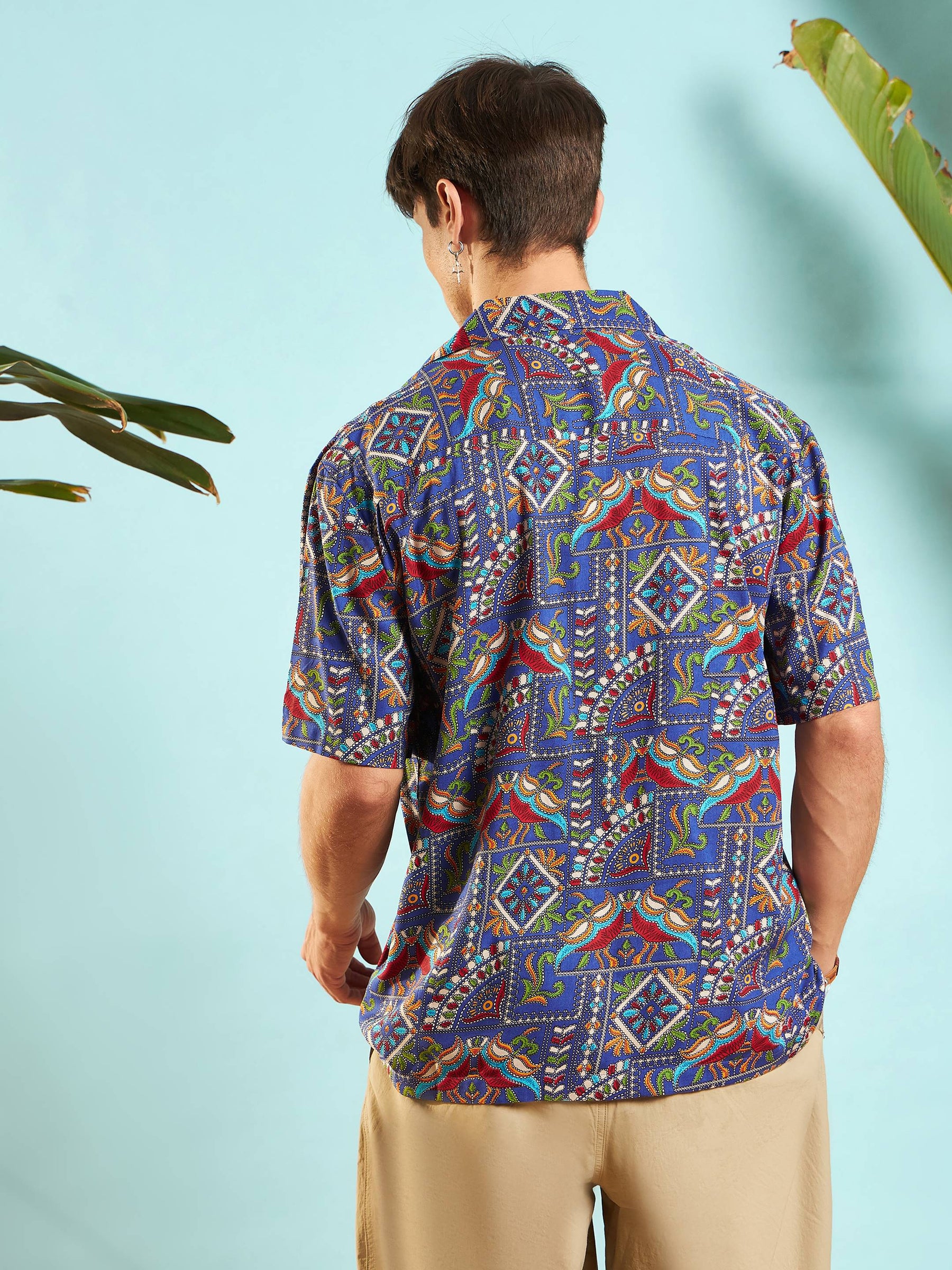 Blue Ethnic Print Relax Fit Shirt-MASCLN SASSAFRAS