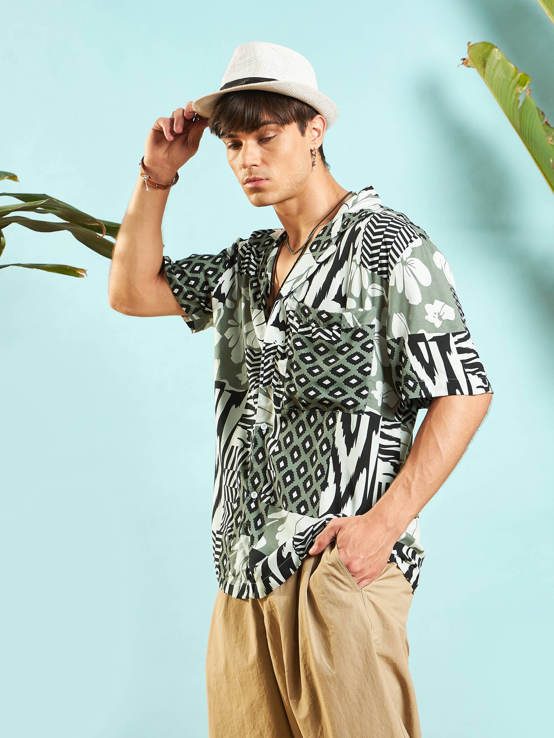 White & Black Leopard Relax Fit Shirt-MASCLN SASSAFRAS