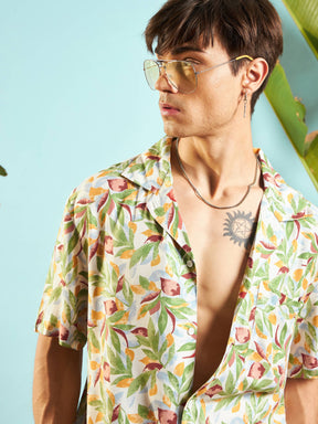 White Tropical Print Relax Fit Shirt-MASCLN SASSAFRAS