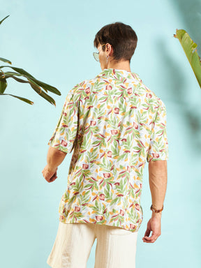 White Tropical Print Relax Fit Shirt-MASCLN SASSAFRAS