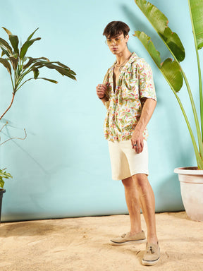 White Tropical Print Relax Fit Shirt-MASCLN SASSAFRAS