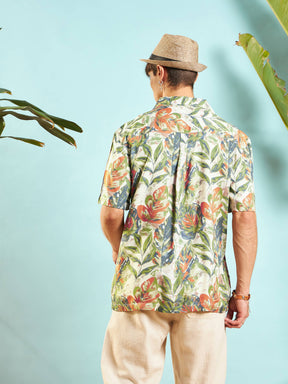 Beige Tropical Print Relax Fit Shirt-MASCLN SASSAFRAS