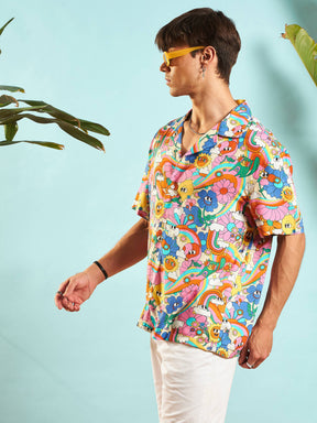 Pink Multi Colour Floral Relax Fit Shirt-MASCLN SASSAFRAS