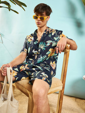 Navy Blue Tropical Relax Shirt-MASCLN SASSAFRAS