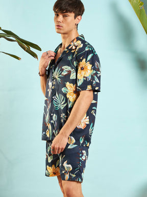 Navy Blue Tropical Relax Shirt-MASCLN SASSAFRAS