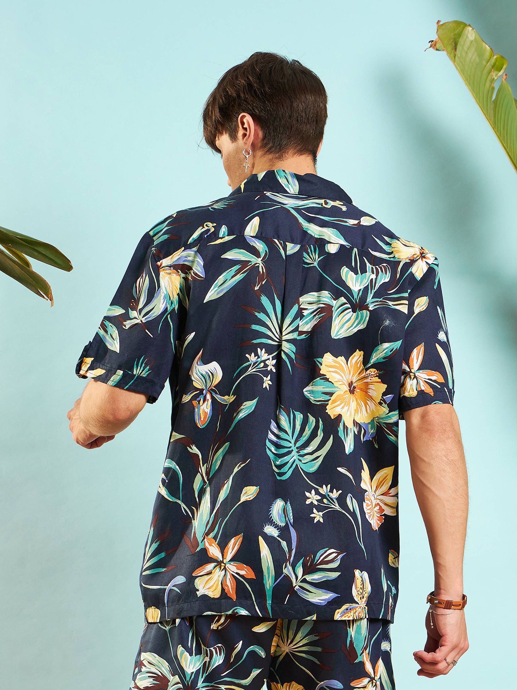 Navy Blue Tropical Relax Shirt-MASCLN SASSAFRAS