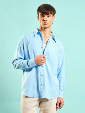 Blue Linen Flex Relax Fit Shirt-MASCLN SASSAFRAS