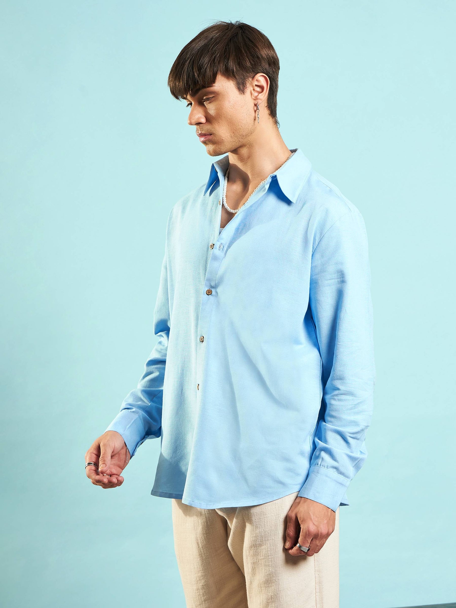 Blue Linen Flex Relax Fit Shirt-MASCLN SASSAFRAS