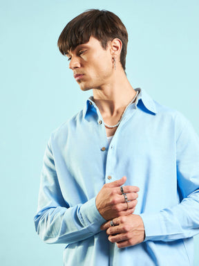 Blue Linen Flex Relax Fit Shirt-MASCLN SASSAFRAS