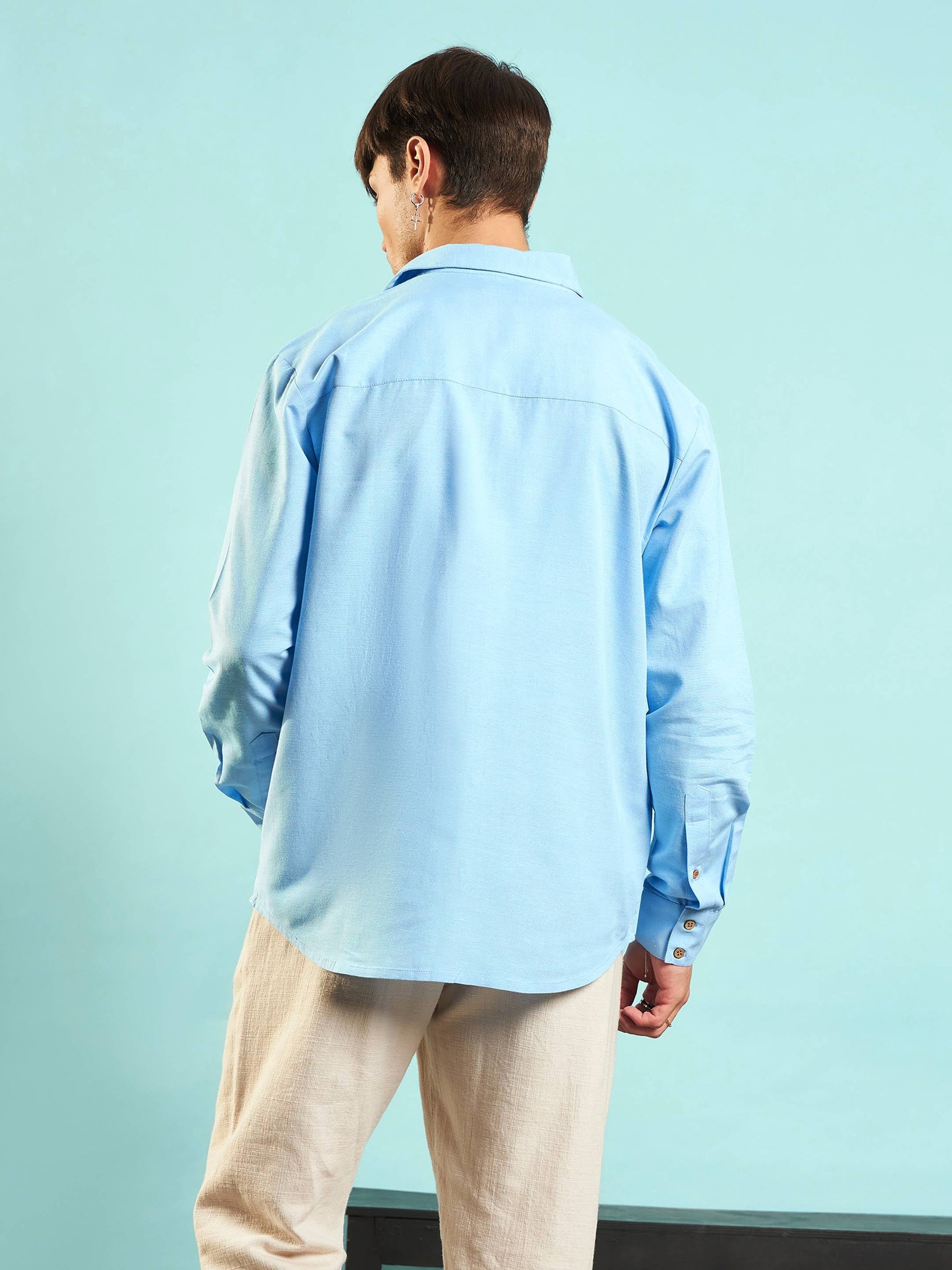 Blue Linen Flex Relax Fit Shirt-MASCLN SASSAFRAS