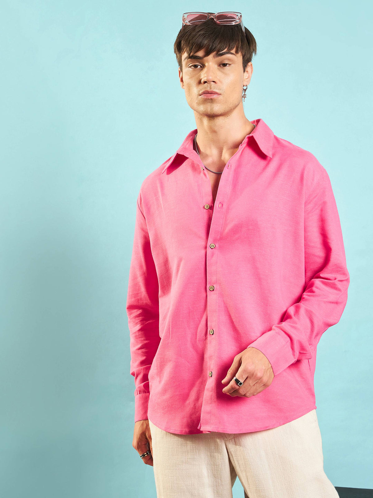 Pink Linen Flex Relax Fit Shirt-MASCLN SASSAFRAS