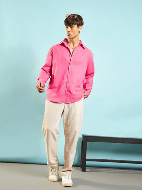 Pink Linen Flex Relax Fit Shirt-MASCLN SASSAFRAS