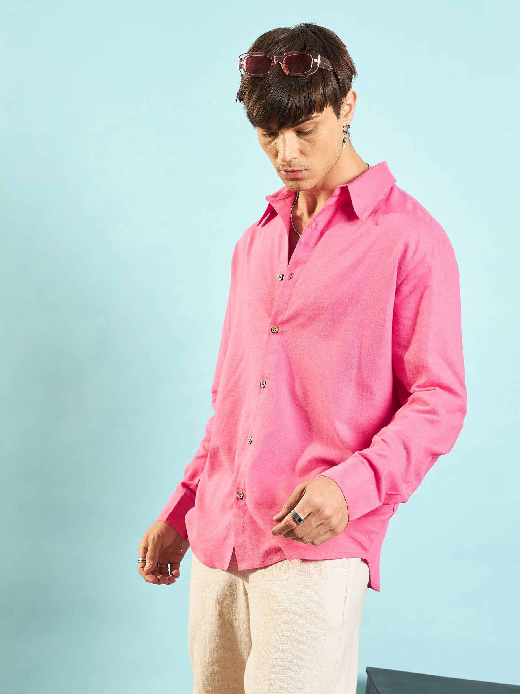 Pink Linen Flex Relax Fit Shirt-MASCLN SASSAFRAS