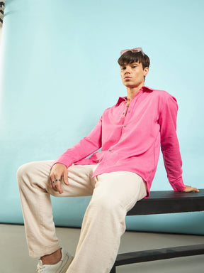 Pink Linen Flex Relax Fit Shirt-MASCLN SASSAFRAS