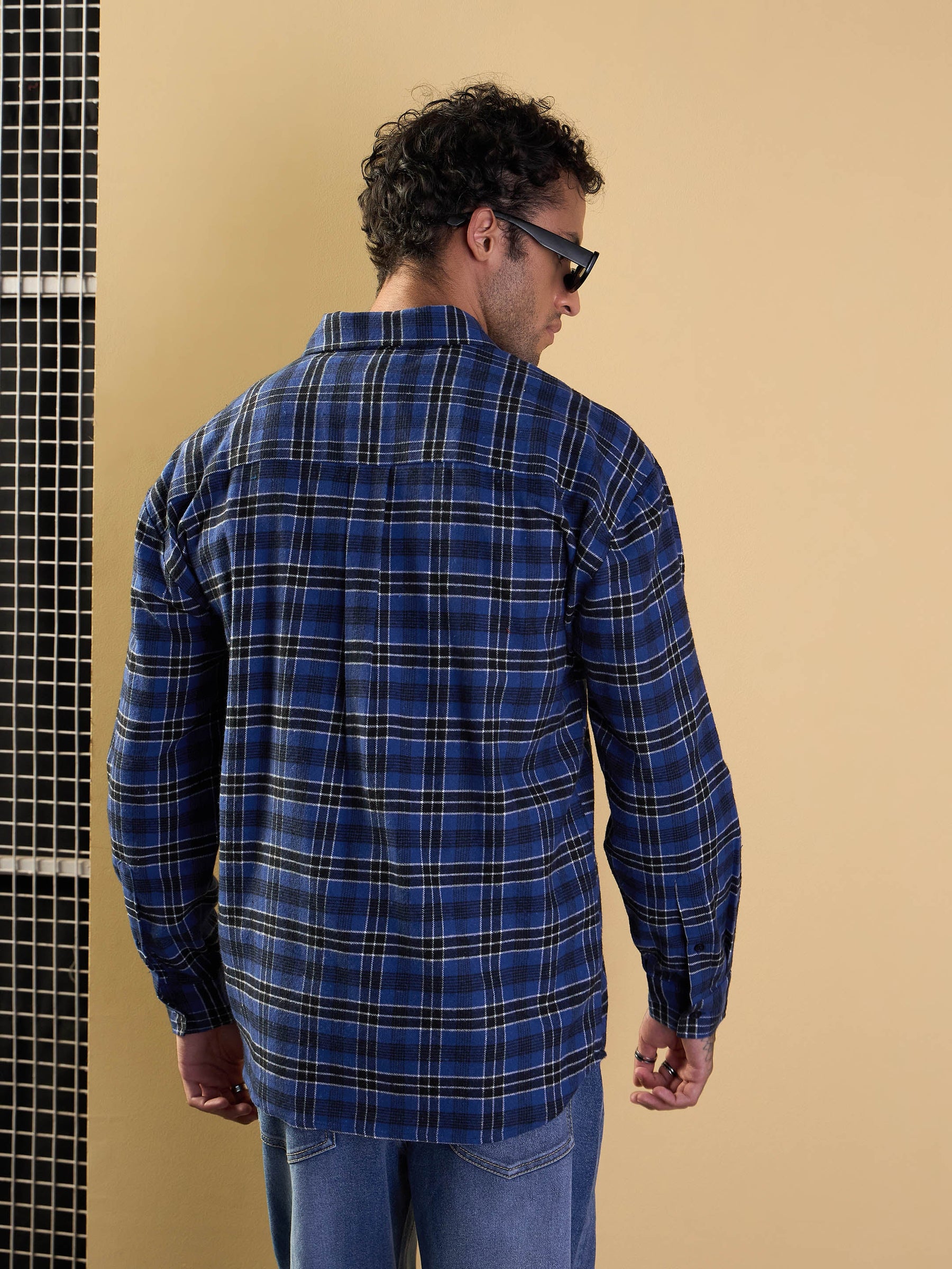 Blue & Black Check Patch Pocket Oversize Shirt-MASCLN SASSAFRAS