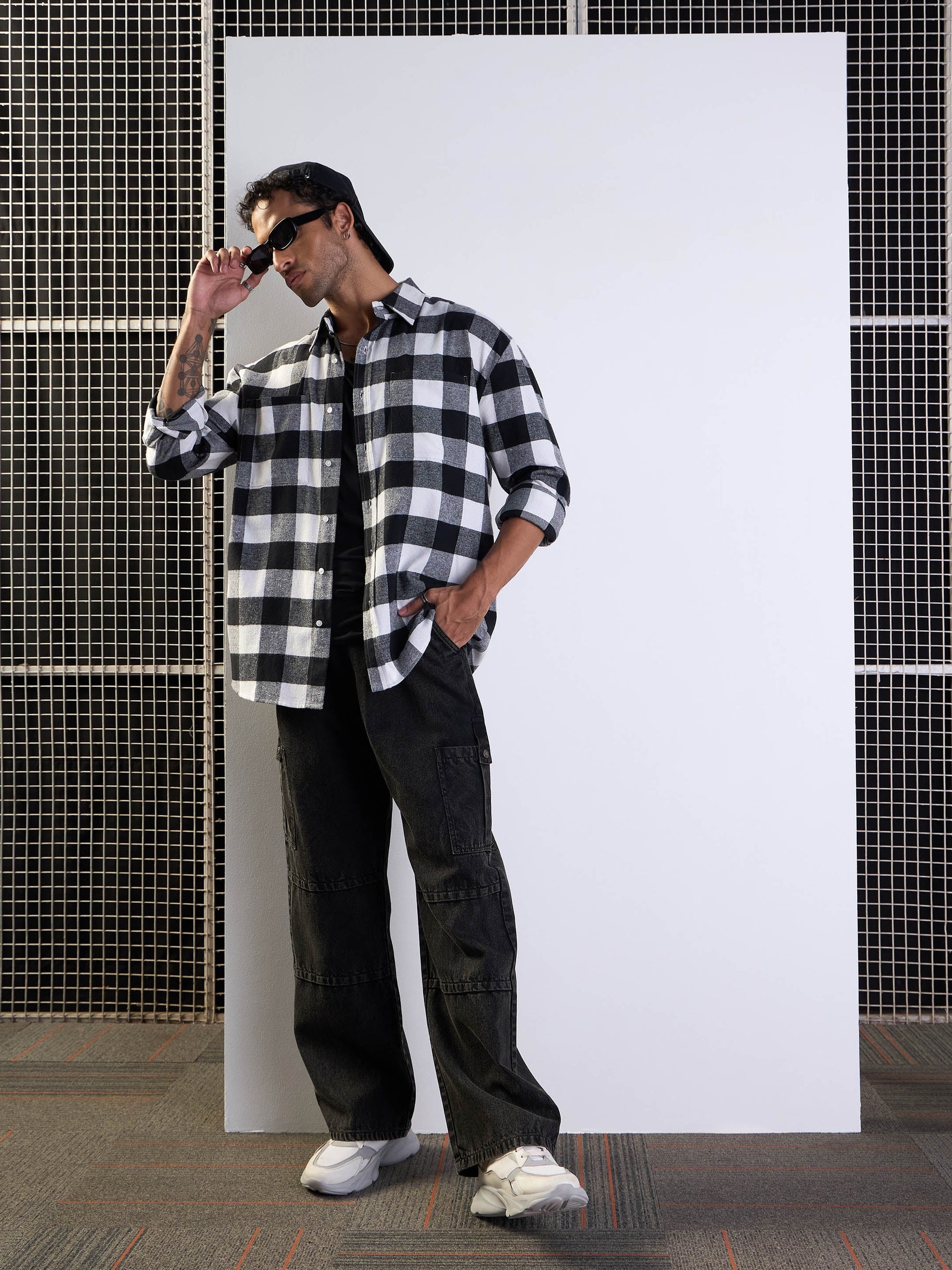 Black & White Check Patch Pocket Oversize Shirt-MASCLN SASSAFRAS