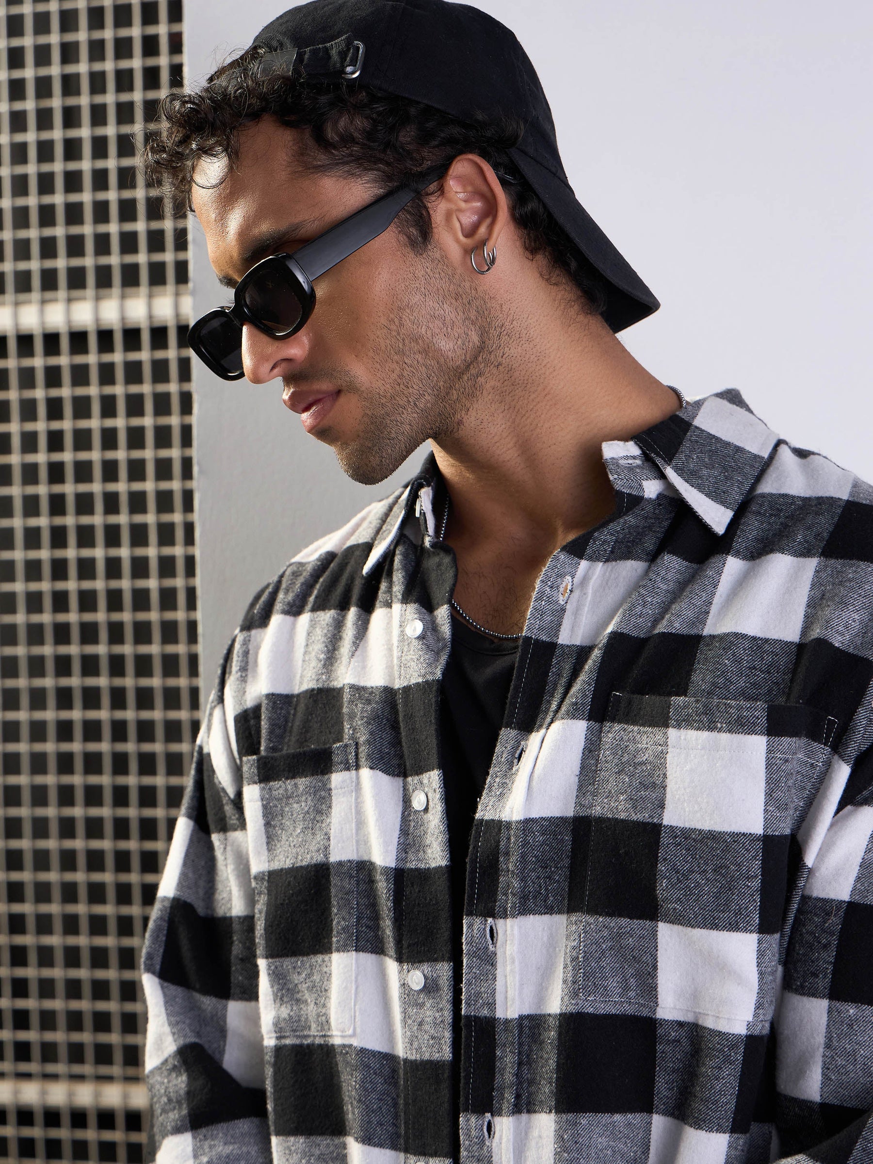 Black & White Check Patch Pocket Oversize Shirt-MASCLN SASSAFRAS