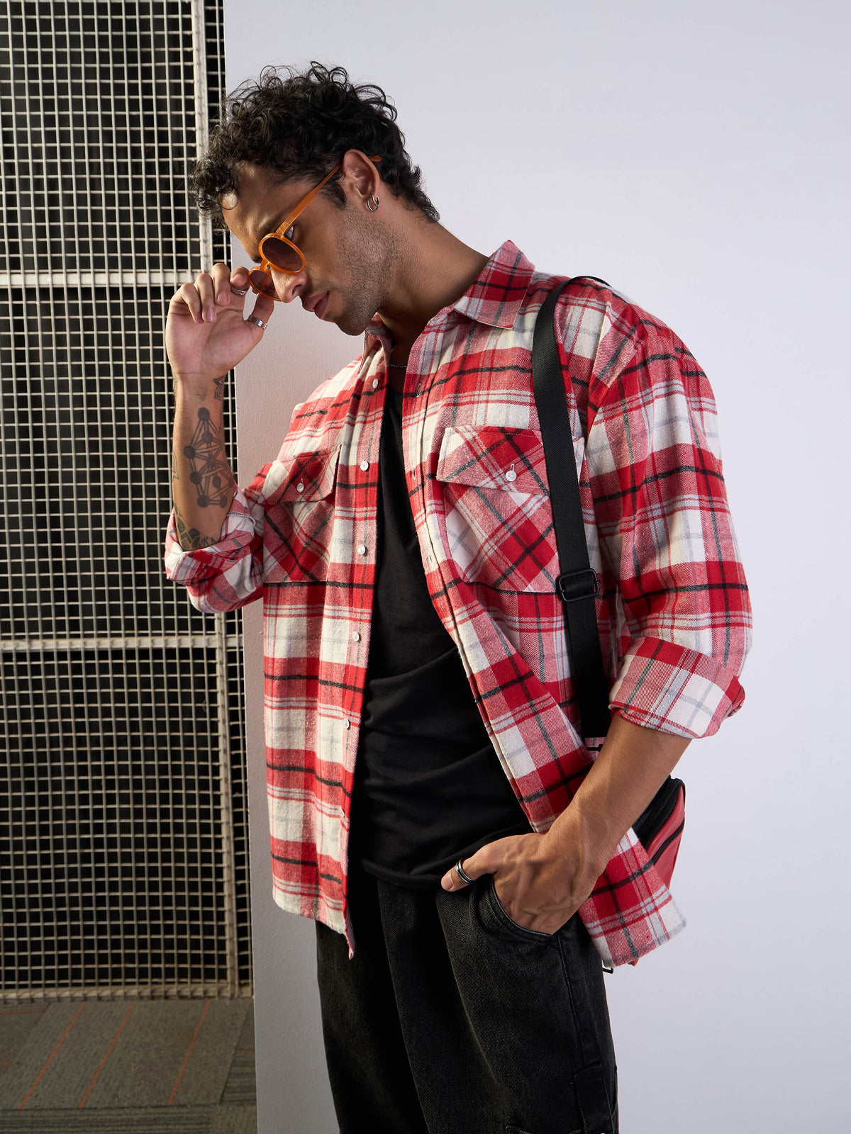 Red & White Check Flap Pocket Oversize Shirt-MASCLN SASSAFRAS