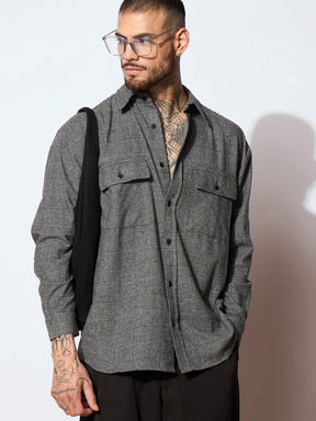 Grey Check Flap Pocket Oversize Shirt-MASCLN SASSAFRAS