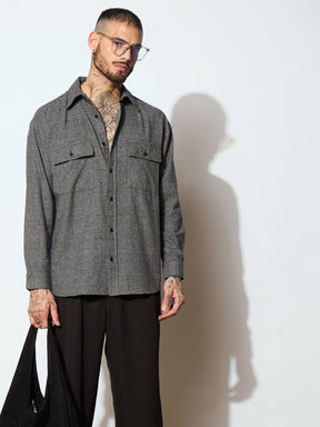 Grey Check Flap Pocket Oversize Shirt-MASCLN SASSAFRAS